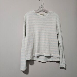 Southern Spirit Womens Medium Blue‎ Cream Striped Knit Pullover Top Long Sleeve